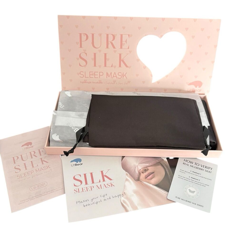 100% Pure Silk Sleep Mask, with Pouch Lightweight Breathable Eye Mask Black